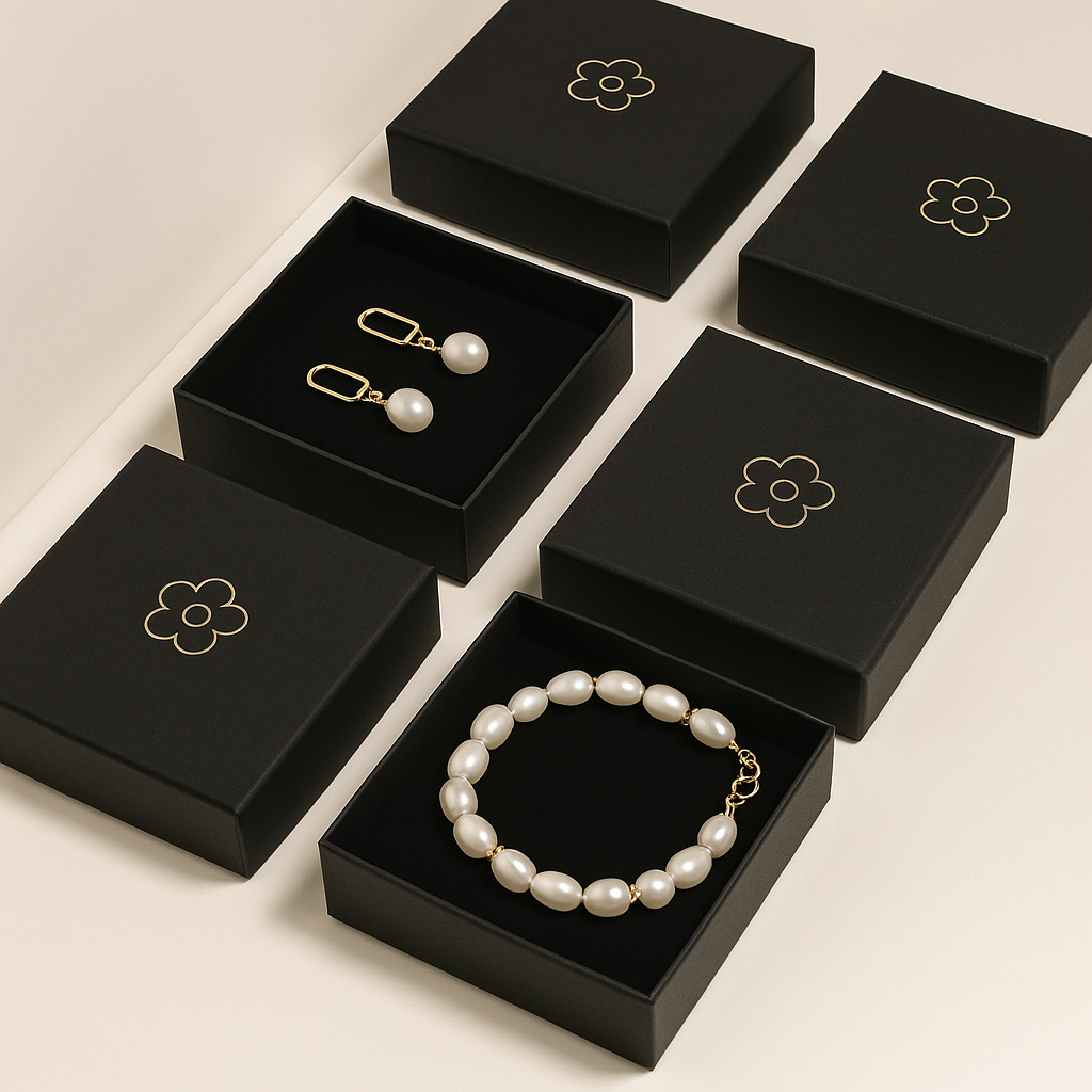 Škatla za nakit z zlatim potiskom / dnom + pokrovom