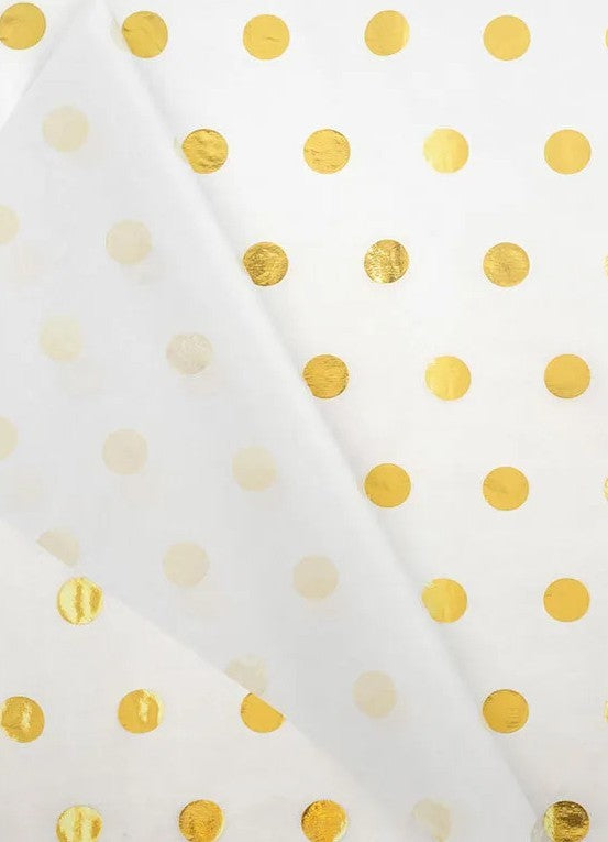 Papir za zamatanje - bijeli sa zlatnim točkama / 75x50 cm / 18 g/m²