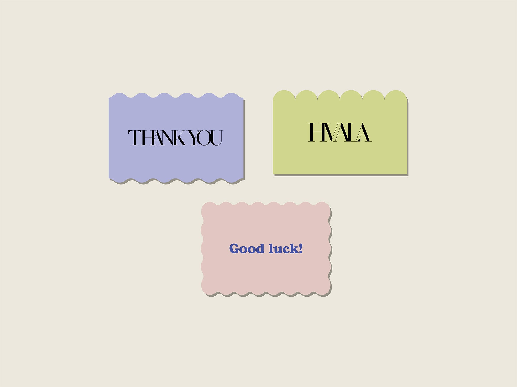 Kartice raznih oblika / Thank you / Hvala / Good luck