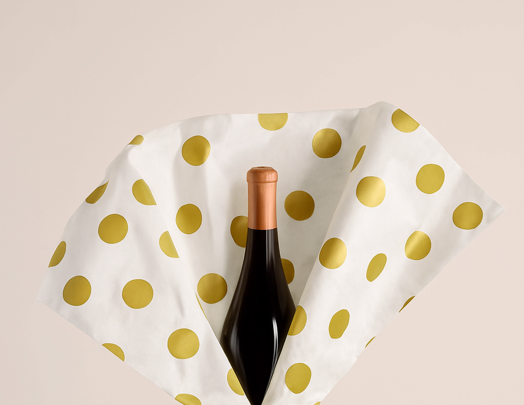 Papir za zamatanje - bijeli sa zlatnim točkama / 75x50 cm / 18 g/m²