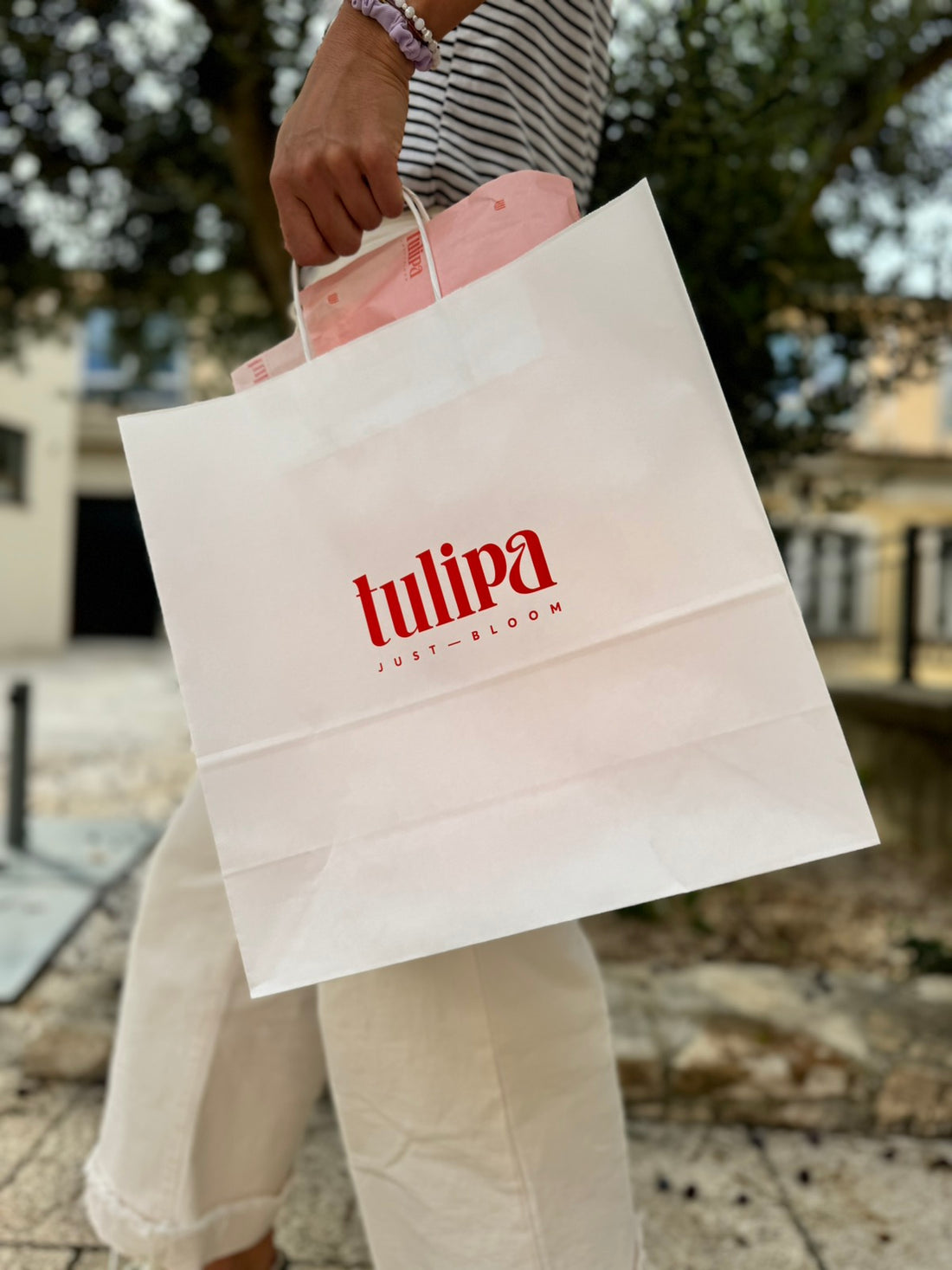 Bijele papirnate vrećice s tiskom - vrećice s ručkom