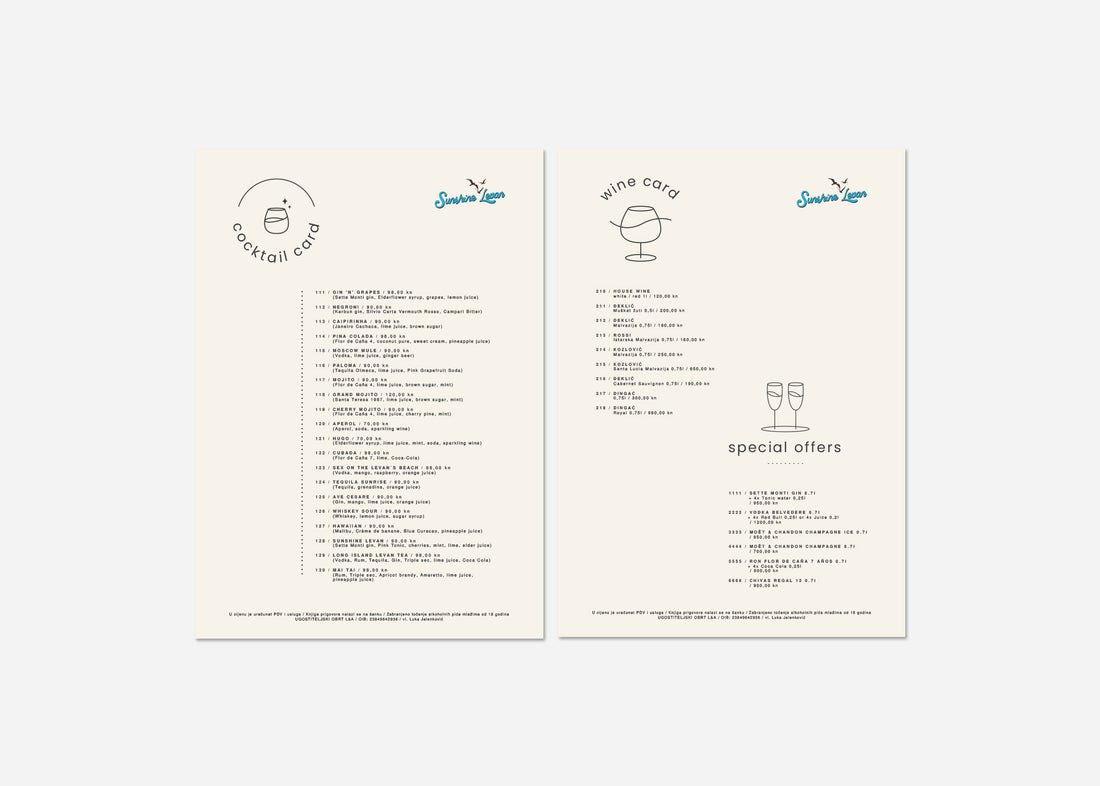 Menu / Cjenik za barove &amp; slastičarne - dizajn &amp; print