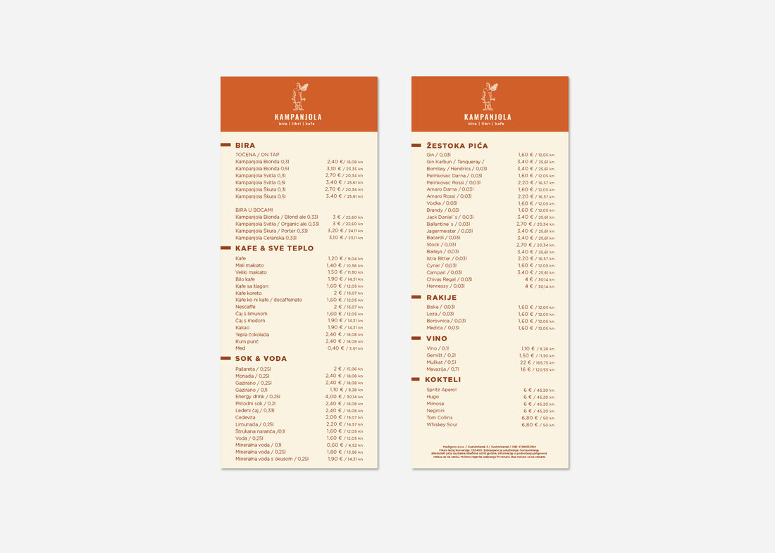 Menu / Cjenik za barove &amp; slastičarne - dizajn &amp; print